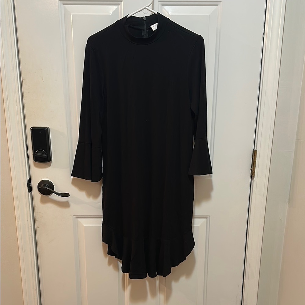 Cupio Black Bell Sleeve Mock Neck Dress